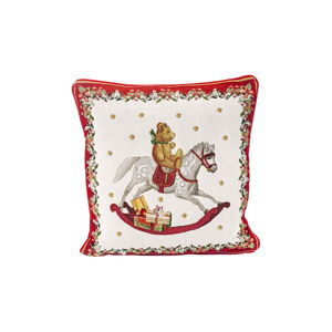Červeno-biely bavlnený dekoračný vankúš s vianočným motívom Villeroy & Boch Toys Fantasy, 45 x 45 cm