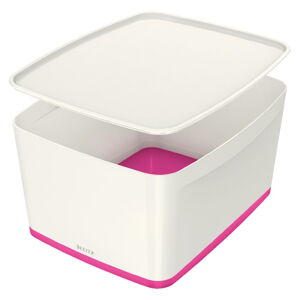 Bielo-ružový plastový úložný box s vekom MyBox - Leitz