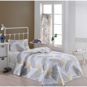 Set prehozu cez posteľ a obliečky na vankúš s prímesou bavlny Eponj Home Altin Yaprak Grey, 160 x 220 cm