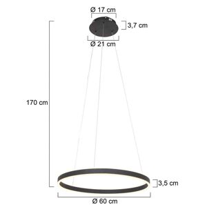 LED závesné svietidlo Ringlux Ø 60 cm 2-pl. čierna