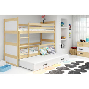 Dětská patrová postel s výsuvnou postelí RICO 160x80 cm Bílá Borovice