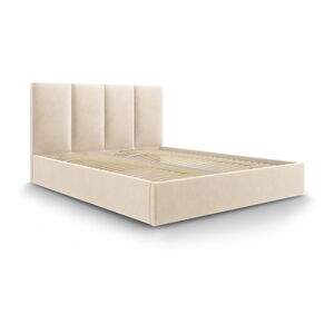 Béžová zamatová dvojlôžková posteľ Mazzini Beds Juniper, 160 x 200 cm