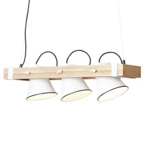 Závesná lampa Plow 3-pl. biela, svetlé drevo