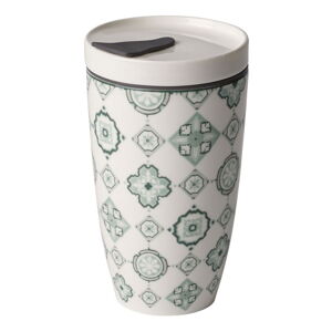 Zeleno-biely porcelánový termohrnček Villeroy & Boch Like To Go, 350 ml