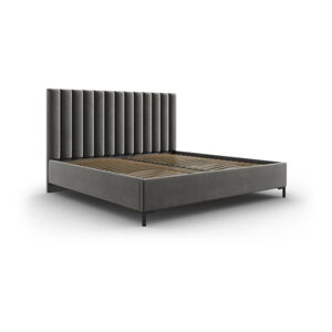 Sivá čalúnená dvojlôžková posteľ s úložným priestorom s roštom 140x200 cm Casey – Mazzini Beds