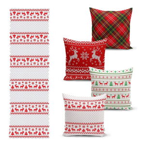 Súprava 4 vianočných obliečok na vankúš a behúň na stôl Minimalist Cushion Covers Nordic Knit