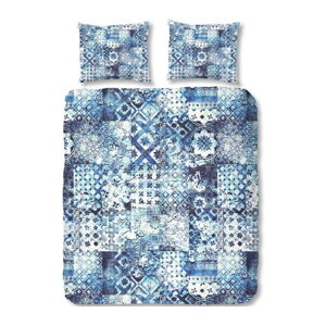 Obliečky na dvojlôžko z bavlneného saténu zouzou Sahara Azul, 200 × 200 cm
