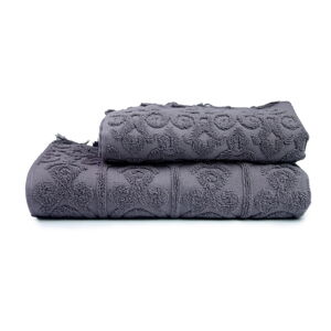 Tmavosivé bavlnené uteráky a osušky v súprave 2 ks Kilim – Foutastic