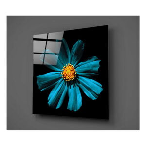 Čierno-tyrkysový sklenený obraz Insigne Flowerina, 30 × 30 cm
