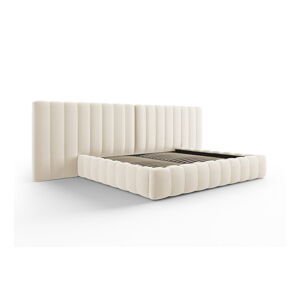 Béžová čalúnená dvojlôžková posteľ s úložným priestorom s roštom 200x200 cm Gina – Milo Casa