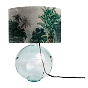 Zelená sklenená stolná lampa s textilným tienidlom Tierra Bella Tropical Jungle, výška 45 cm