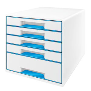 Bielo-modrý zásuvkový box Leitz WOW CUBE, 5 zásuviek
