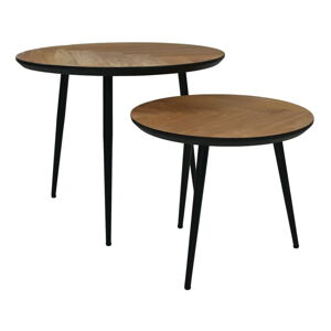 Čierne okrúhle konferenčné stolíky v súprave 2 ks z dubového dreva ø 60 cm Fishbone - HSM collection