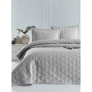 Svetlosivá prikrývka cez posteľ s 2 obliečkami na vankúš z ranforce bavlny EnLora Home Fresh, 225 x 240 cm