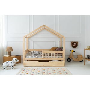 Domčeková/s výsuvným lôžkom detská posteľ z borovicového dreva s úložným priestorom 80x200 cm v prírodnej farbe Mila RMW – Adeko
