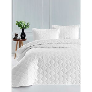 Biely pléd cez posteľ s 2 obliečkami na vankúš z ranforce bavlny Mijolnir Fresh, 225 x 240 cm
