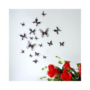 Sada 18 čiernych adhezívnych 3D samolepiek Ambiance Butterflies Chic