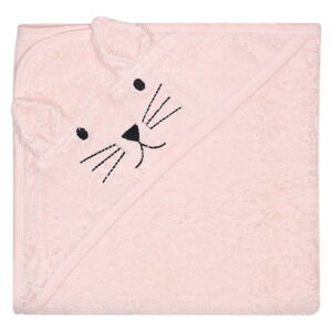 Ružový bavlnený detský uterák s kapucňou Kindsgut Cat