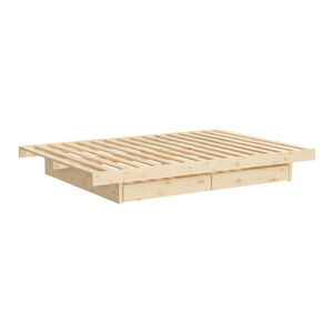 Dvojlôžková posteľ z borovicového dreva s úložným priestorom Karup Design Kanso, 160 x 200 cm