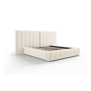 Béžová čalúnená dvojlôžková posteľ s úložným priestorom s roštom 160x200 cm Gina – Milo Casa