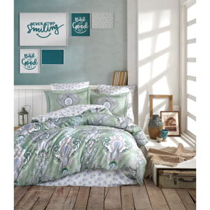 Zelené posteľné obliečky z bavlneného saténu Primacasa by Türkiz Mavarova, 155 x 200 cm