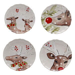 Súprava 4 vianočných dezertných tanierov z kameniny Casafina Deer Freinds, ø 21,4 cm