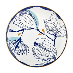 Súprava 6 bielych porcelánových tanierov s modrými kvetmi Mia Bloom, ⌀ 26 cm