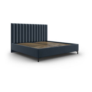 Tmavomodrá čalúnená dvojlôžková posteľ s úložným priestorom s roštom 140x200 cm Casey – Mazzini Beds