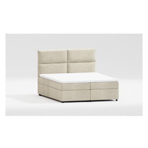 Béžová čalúnená dvojlôžková posteľ s úložným priestorom s roštom 160x200 cm Rico – Ropez