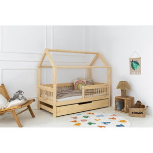 Domčeková/s výsuvným lôžkom detská posteľ z borovicového dreva s úložným priestorom 80x200 cm v prírodnej farbe Mila MBW – Adeko