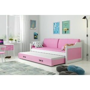 Detská posteľ alebo gauč s výsuvnou posteľou DAVID 200x90 cm Ružová Biela