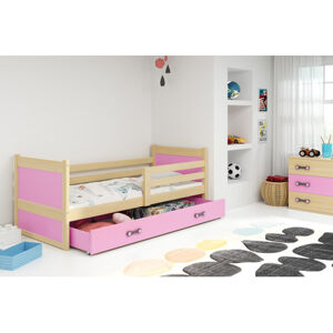 Detská poschodová posteľ s výsuvnou posteľou ERYK 160x80 cm Ružová Borovica