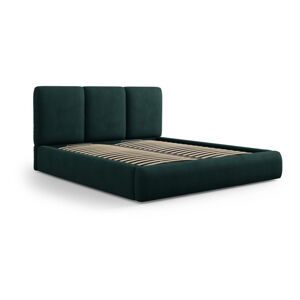 Tmavozelená čalúnená dvojlôžková posteľ s úložným priestorom s roštom 140x200 cm Brody – Mazzini Beds