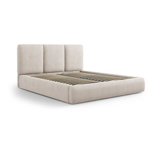 Béžová čalúnená dvojlôžková posteľ s úložným priestorom s roštom 140x200 cm Brody – Mazzini Beds