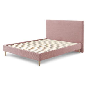 Ružová menčestrová dvojlôžková posteľ Bobochic Paris Anja Light, 160 x 200 cm