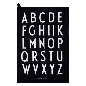 Čierna bavlnená utierka Design Letters Alphabet, 40 x 60 cm