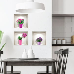 Sada 3 3D samolepiek na stenu Ambiance Tulips, Orchids and Lilacs