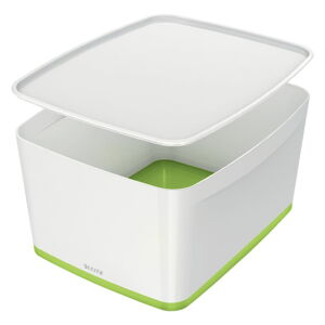 Bielo-zelený plastový úložný box s vekom MyBox - Leitz