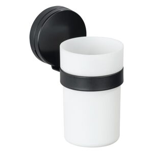 Čierno-biely nástenný pohárik na kefky Wenko Static-Loc® Plus