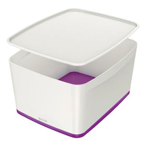 Bielo-fialový plastový úložný box s vekom MyBox - Leitz