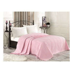 Ružový bavlnený pléd cez posteľ na dvojlôžko Clemence, 220 × 240 cm