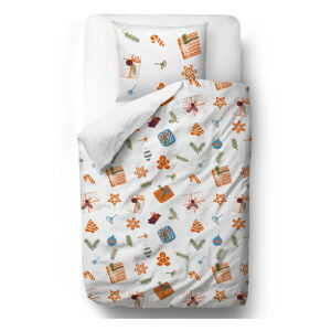 Biele/oranžové obliečky na jednolôžko z bavlneného saténu 140x200 cm Wrapped Surprise – Butter Kings