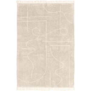 Svetlobéžový ručne tkaný bavlnený koberec Westwing Collection Lines, 160 x 230 cm