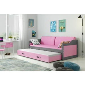 Detská posteľ alebo gauč s výsuvnou posteľou DAVID 200x90 cm Ružová Šedá